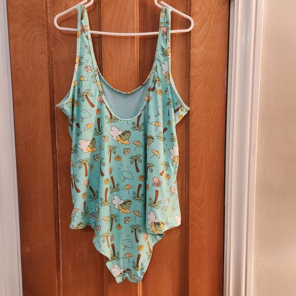 Adorable Pusheen Swimsuit for Cat and Kawaii Lovers, Aqua color, Sz 4XL - Picture 3 of 10